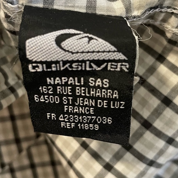 Quicksilver Button Up Short Sleeve Shirt - Black White Check -Pocket Embroidered - Picture 2 of 6